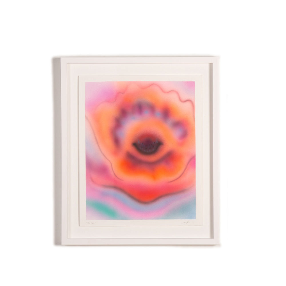 Abstract painting, made with acrylic with shades of light pink, light orange and light turquoise made by MF BAE exhibited at the Wishbone art Gallery