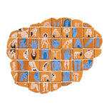 Collection of terracotta tiles with painted figures on a white background